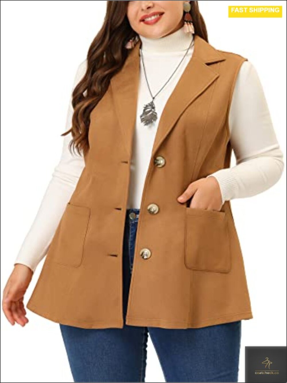 Plus Size Faux Suede Sleeveless Utility Vest Button Front Casual Lightweight